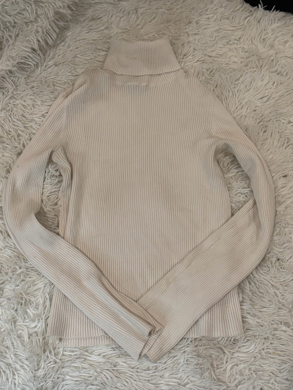 H&M Cream Ribbed Turtleneck Sweater for Women